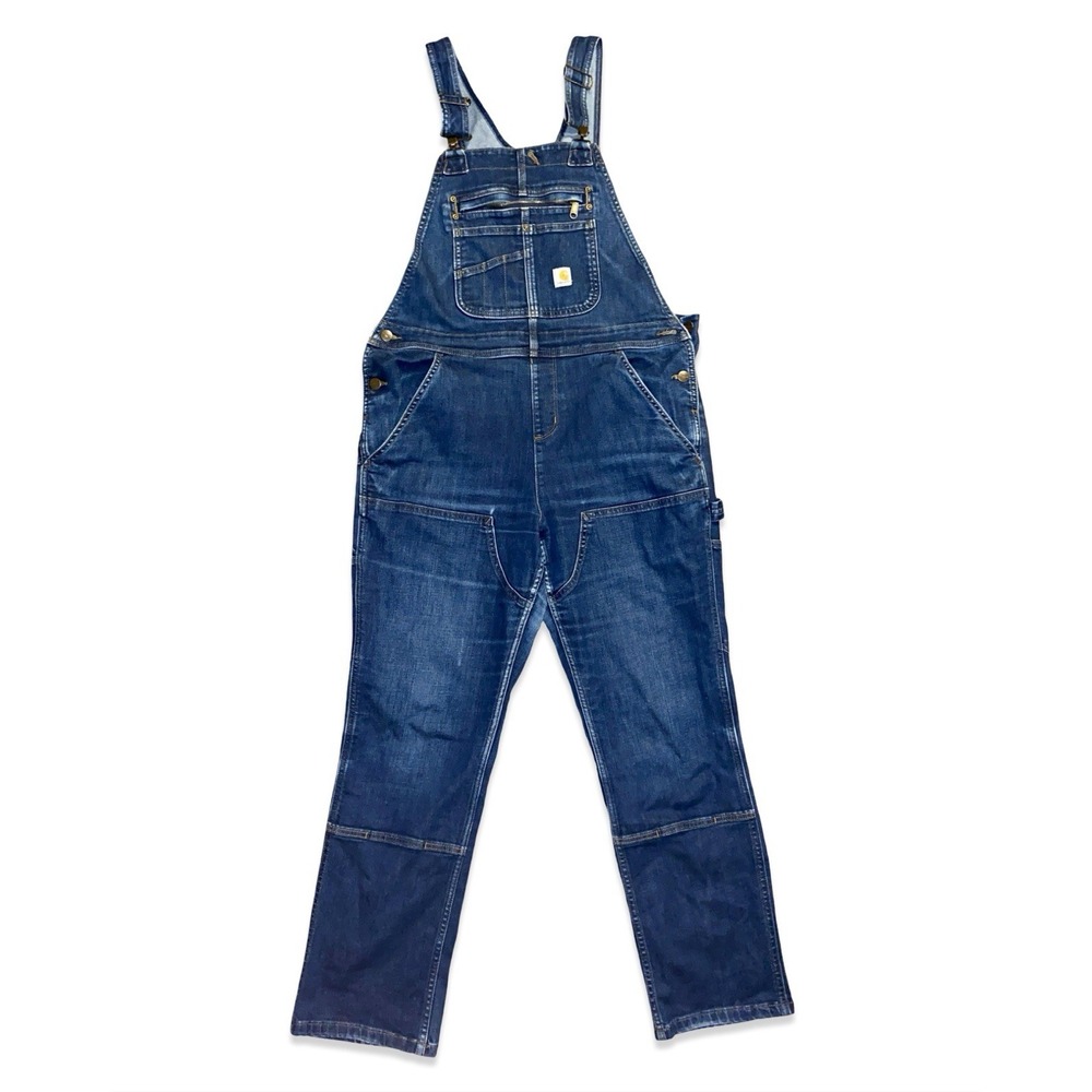 Carhartt Womens M Short Denim Overalls Double Knee Relaxed Fit Rugged Workwear
